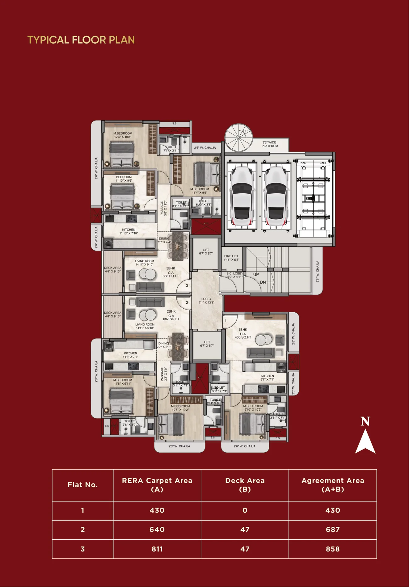 Malad Jewel typical residential floor plan and carpet area table