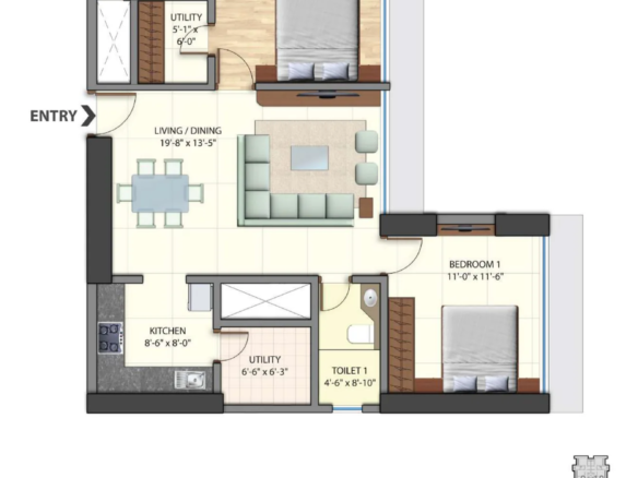 Omkar Alta Monte Tower B 2 BHK flat unit plan