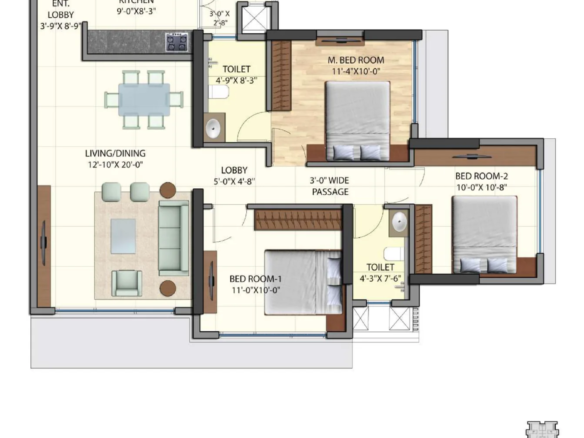 Omkar Alta Monte Tower B 3 BHK unit floor plan