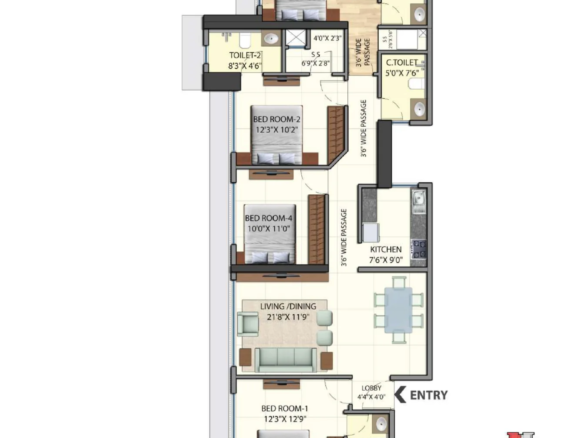 Omkar Alta Monte Tower B 4 BHK high-floor unit plan