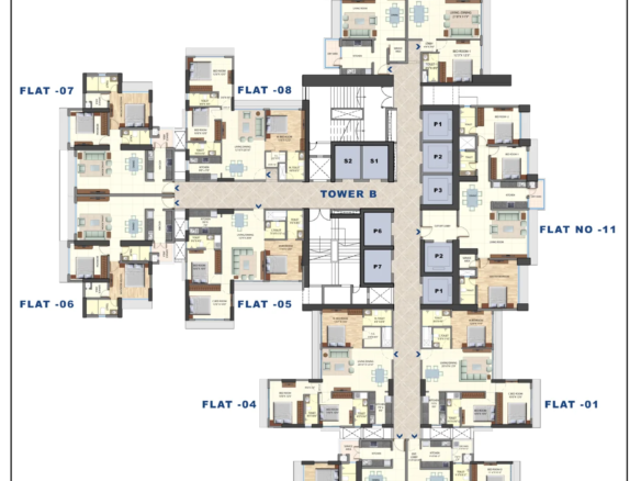 Omkar Alta Monte Tower B typical floor plan showing flat positions