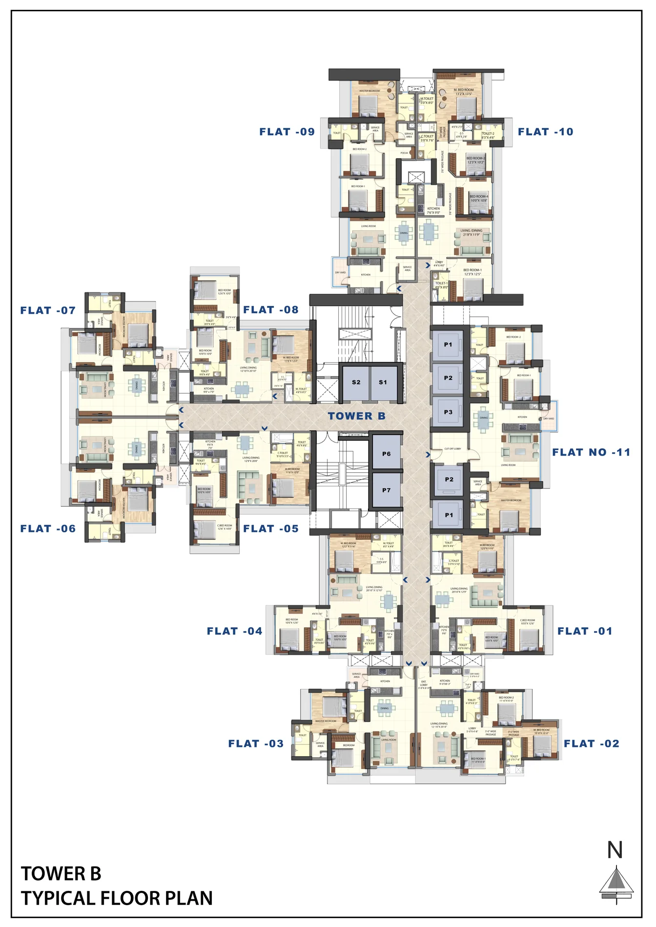 Omkar Alta Monte Tower B typical floor plan showing flat positions