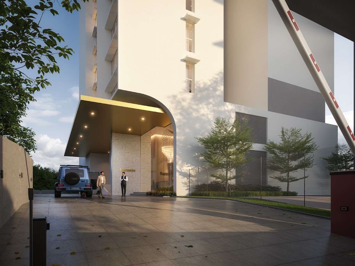 Rustomjee Ozone Skye residential drop-off entrance rendering, Goregaon West