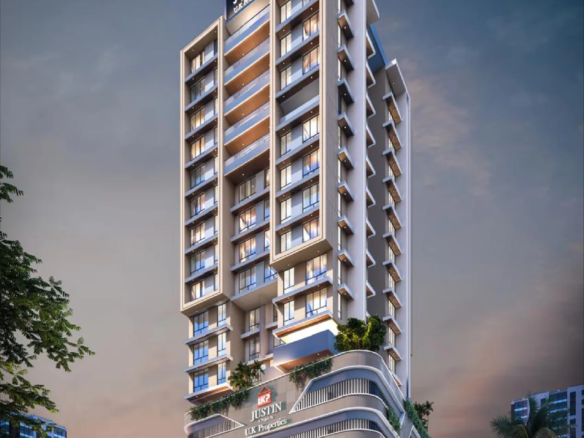 U K Justin CHSL residential tower night elevation in Malad West
