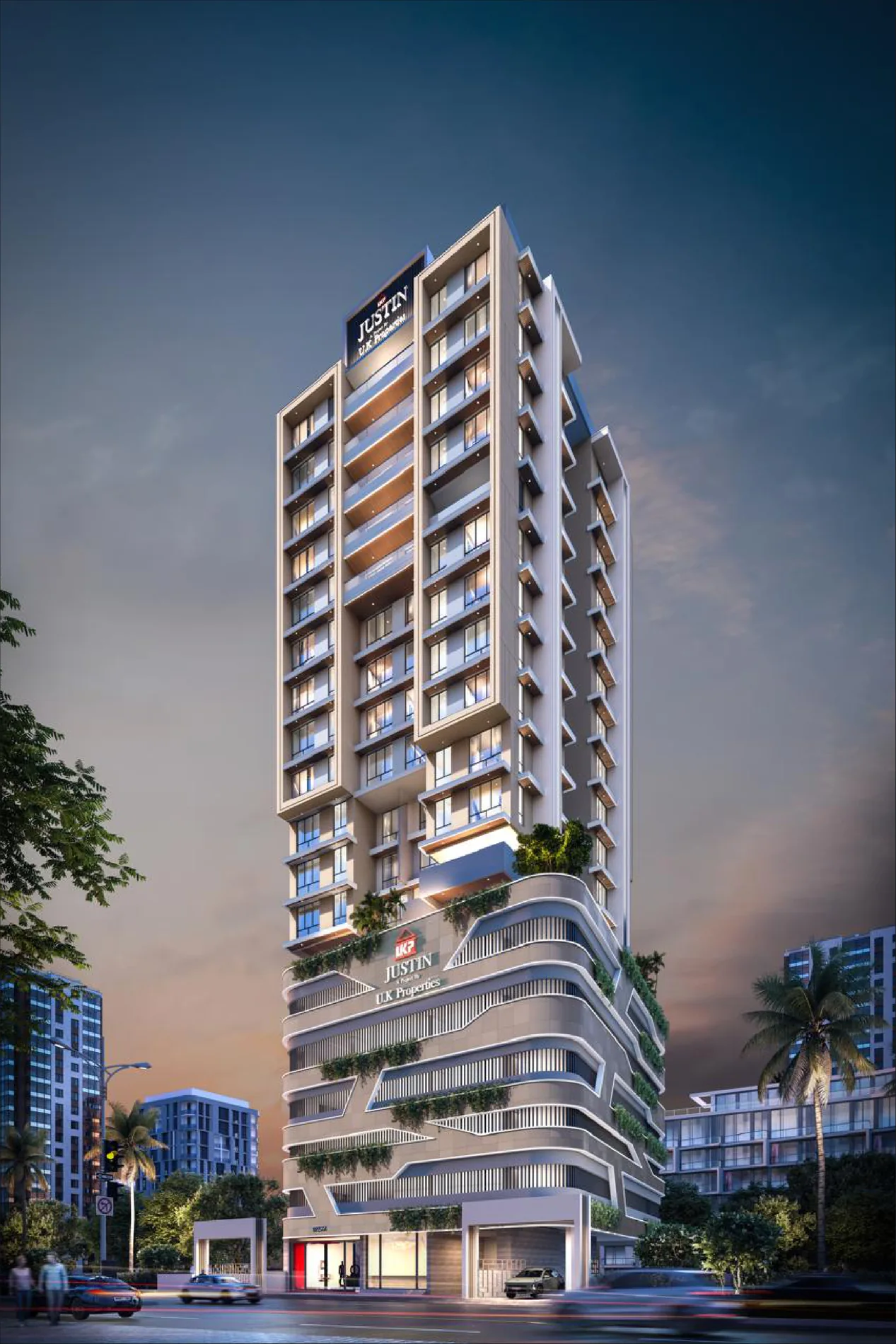 U K Justin CHSL residential tower night elevation in Malad West