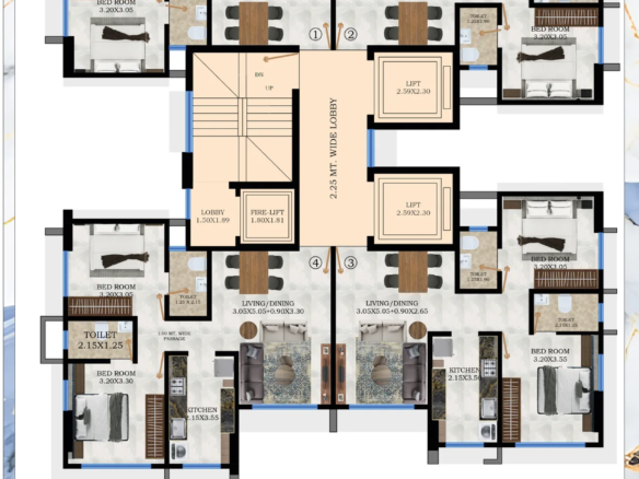 U K Justin CHSL typical residential floor plan for 11th to 13th floors